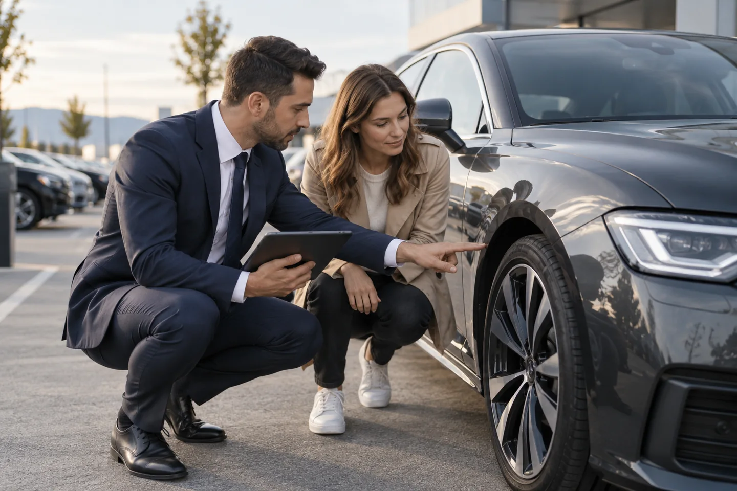 Korisnik i agent pregledaju automobil i beleže njegovo stanje