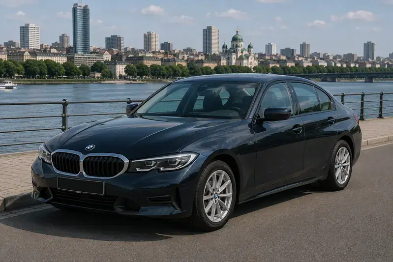 Tamni BMW sedan iz flote Rent a Car Stella u Beogradu